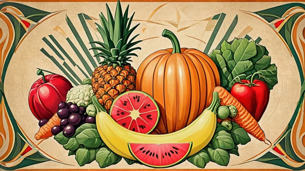 Vibrant Arrangement of Fruits and Vegetables Display