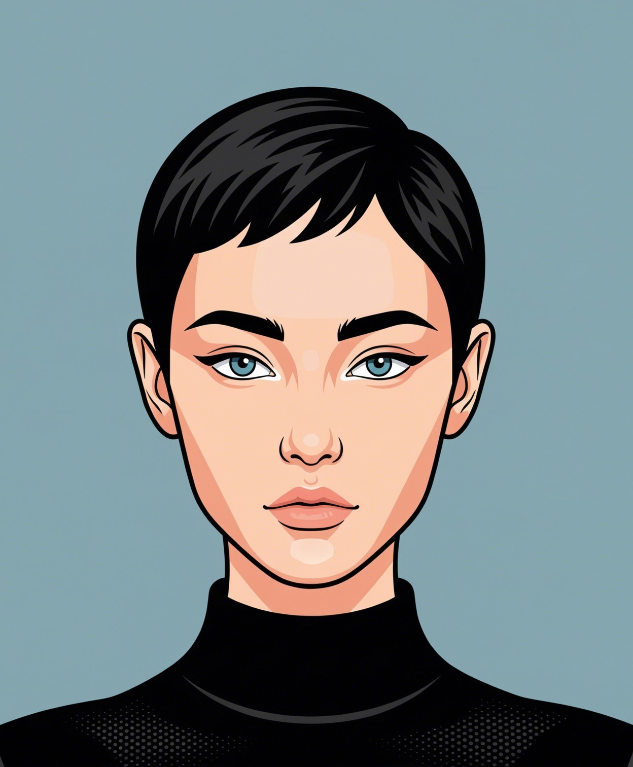 Portrait of a Young Woman with Blue Eyes and Black Top