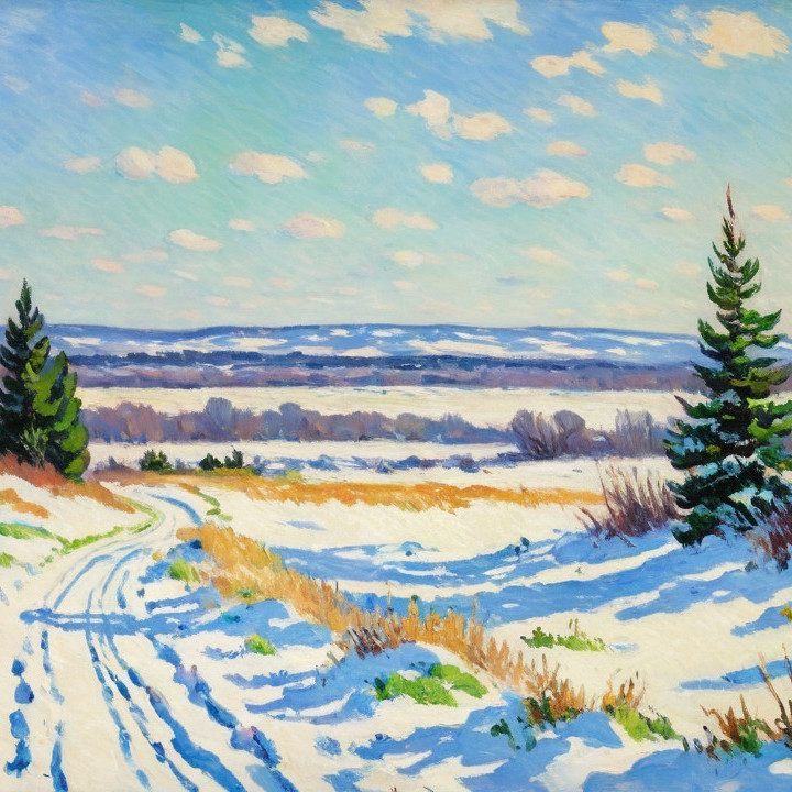 Serene Winter Landscape with Snow-Covered Hills