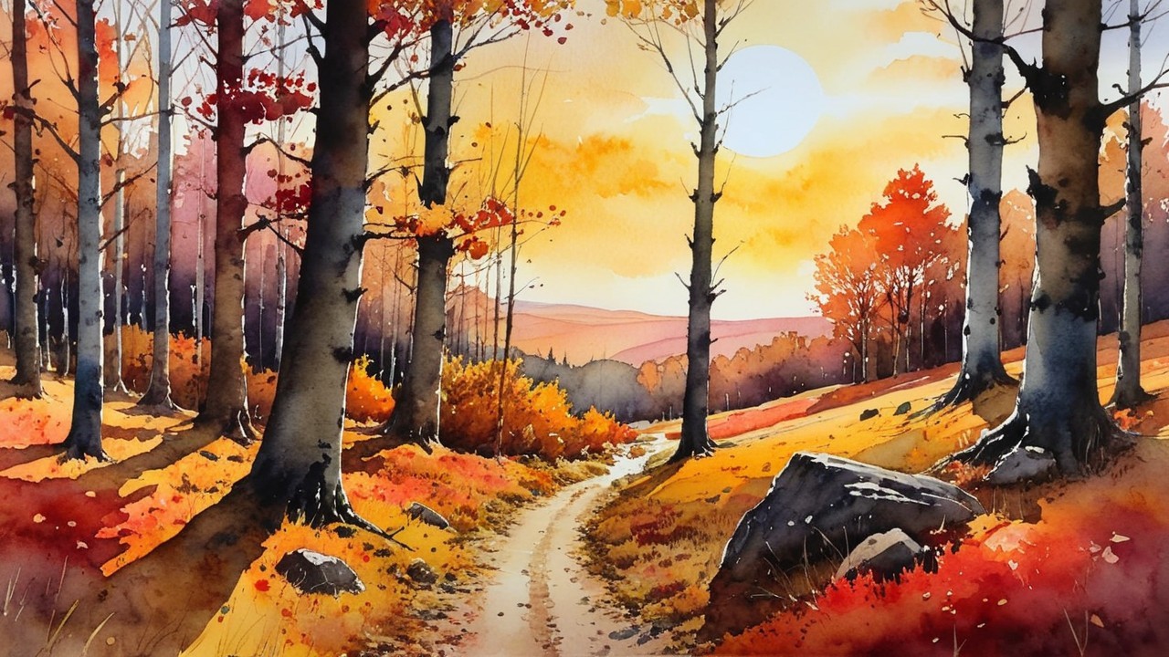 Autumn Landscape with Winding Path and Vibrant Foliage