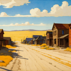 Desolate Sunlit Street in a Ghost Town Landscape