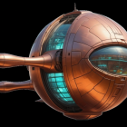 Futuristic spaceship with metallic bronze exterior and dome