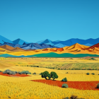 Vibrant Desert Landscape with Cacti and Mountains