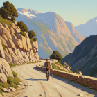 Serene Mountain Landscape with Winding Road and Hiker