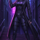 Fierce Female Character in Dimly Lit Alley with Handgun