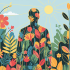 Colorful Illustration of Human Silhouette with Flowers