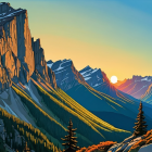 Mountain Landscape at Sunset with Lush Forests