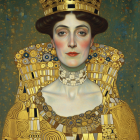 Regal Woman in Gold Gown with Intricate Crown