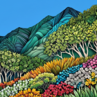 Vibrant Landscape with Rolling Hills and Colorful Flora