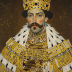 Regal Figure in Gold Crown and Ornate Robe