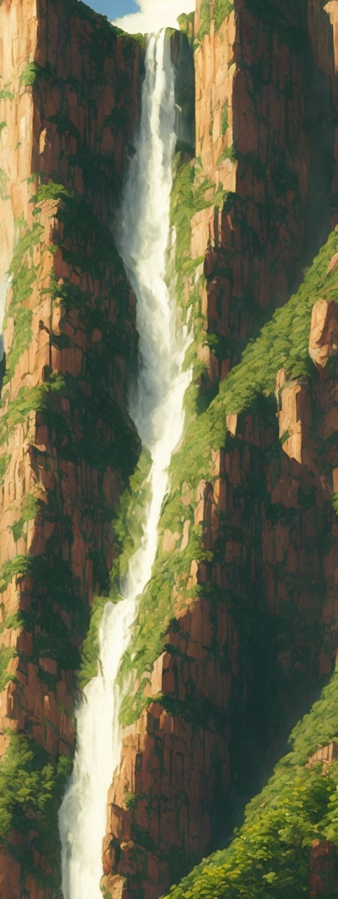 Majestic Waterfall in Lush Green Landscape