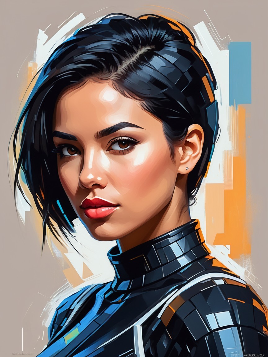Digital Portrait of a Young Woman in Futuristic Outfit