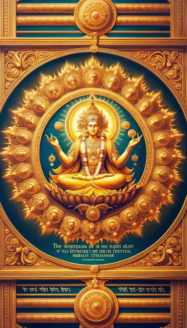 Intricately Designed Deity in Lotus Pose with Halo