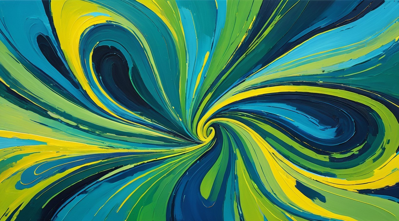 Vibrant Abstract Artwork with Swirling Blue and Green Patterns