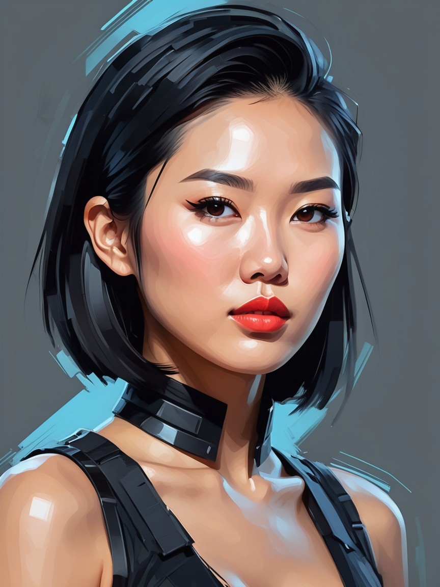 Portrait of a Woman with Bob Haircut and Red Lips
