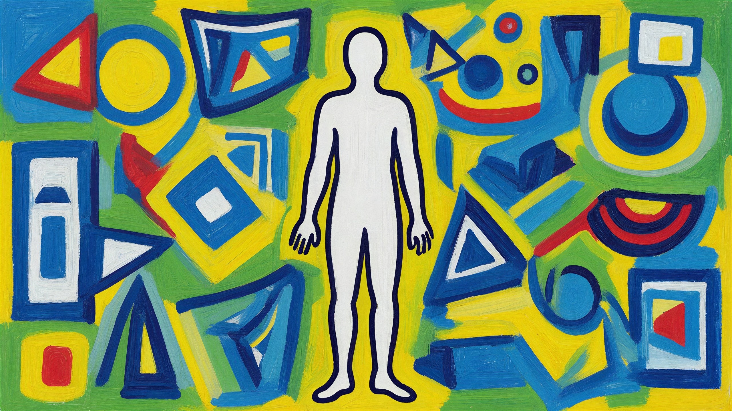 Abstract Oil Painting of Human Silhouette with Geometric Shapes