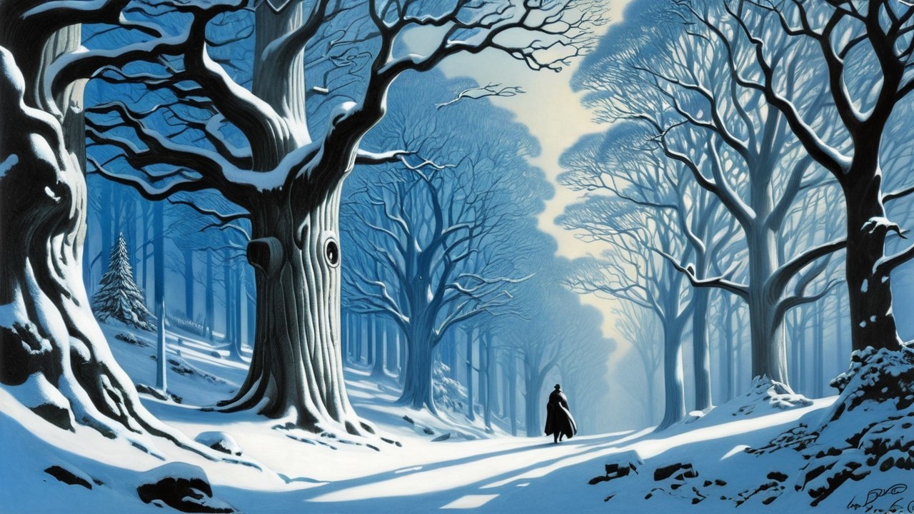 Winter Landscape with Bare Trees and Snow Path