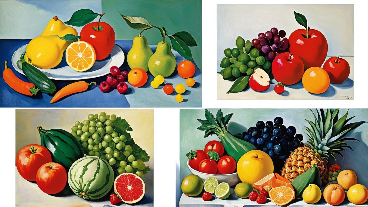 Vibrant Fruit Paintings with Colorful Displays