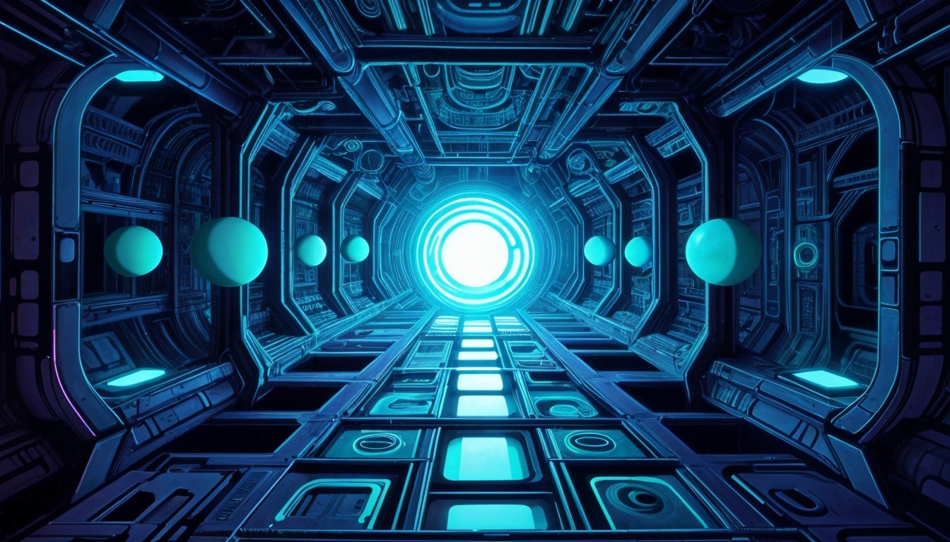 Futuristic Corridor with Metallic Patterns and Lighting