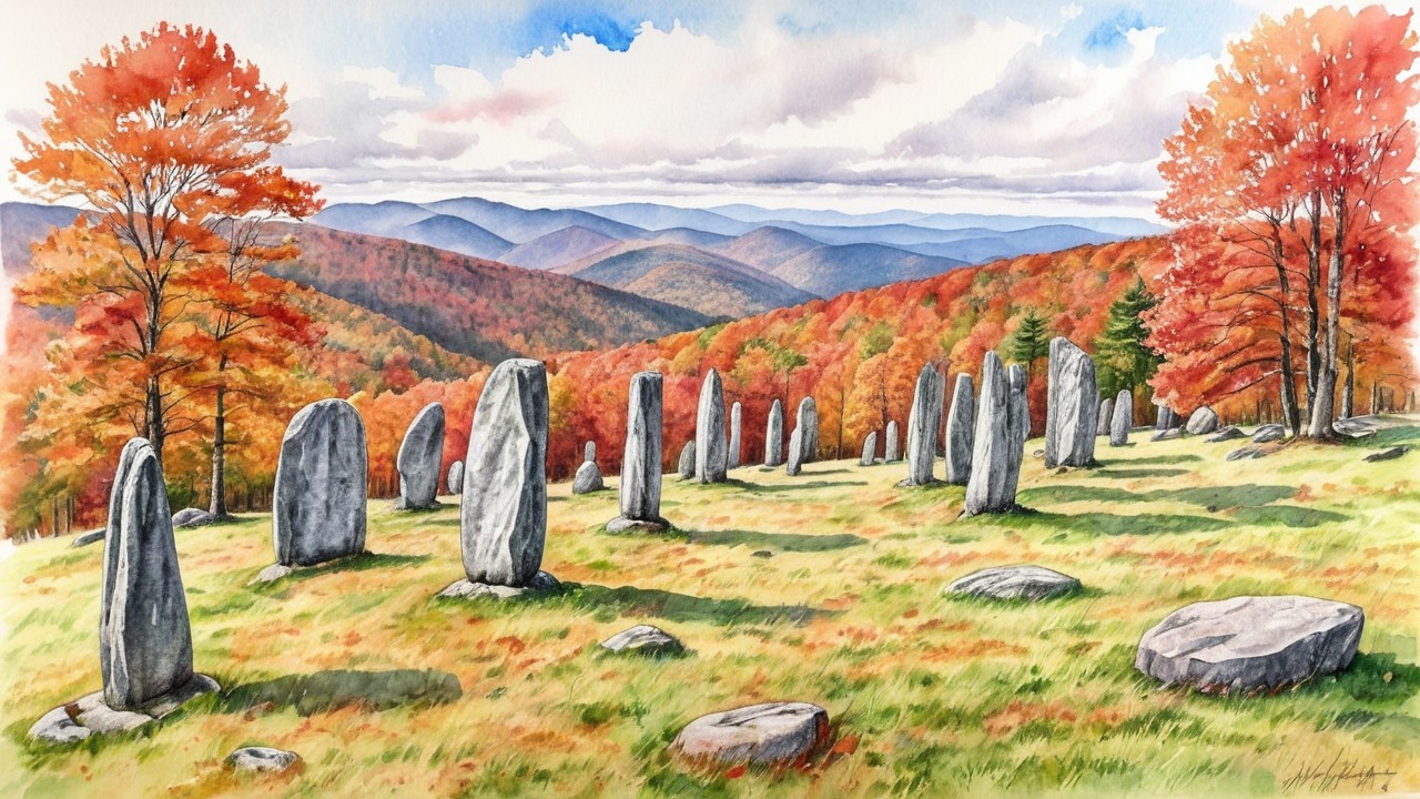 Ancient Standing Stones in Autumn Landscape Scene