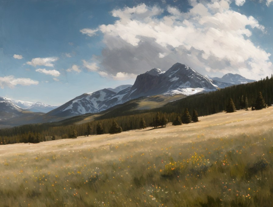 Majestic Mountains and Vibrant Wildflowers Landscape