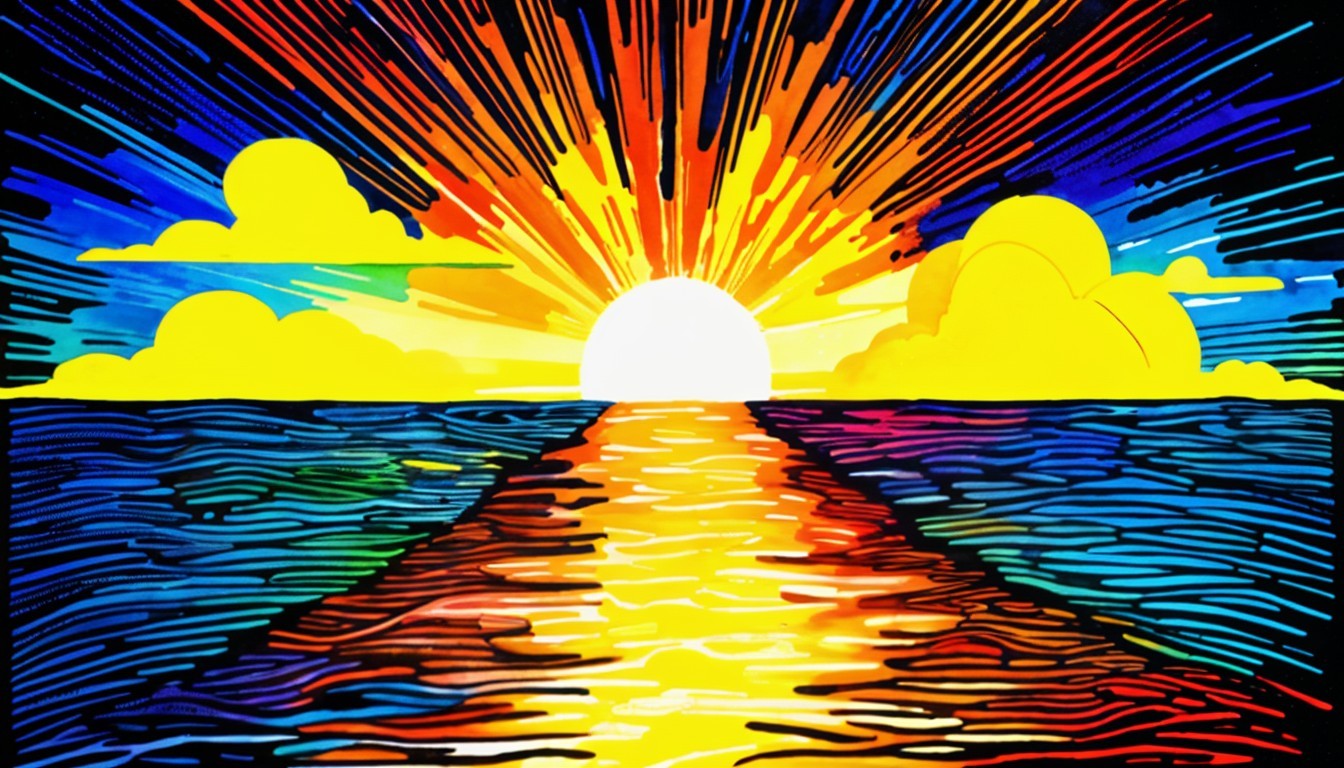 Vibrant Sunset Over Ocean with Colorful Sky and Clouds