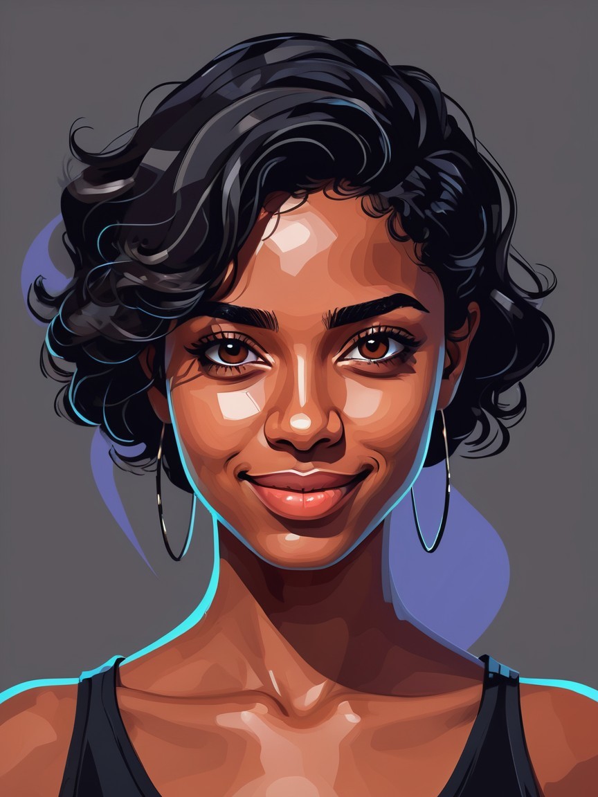 Vibrant Portrait of Young Woman with Curly Hair