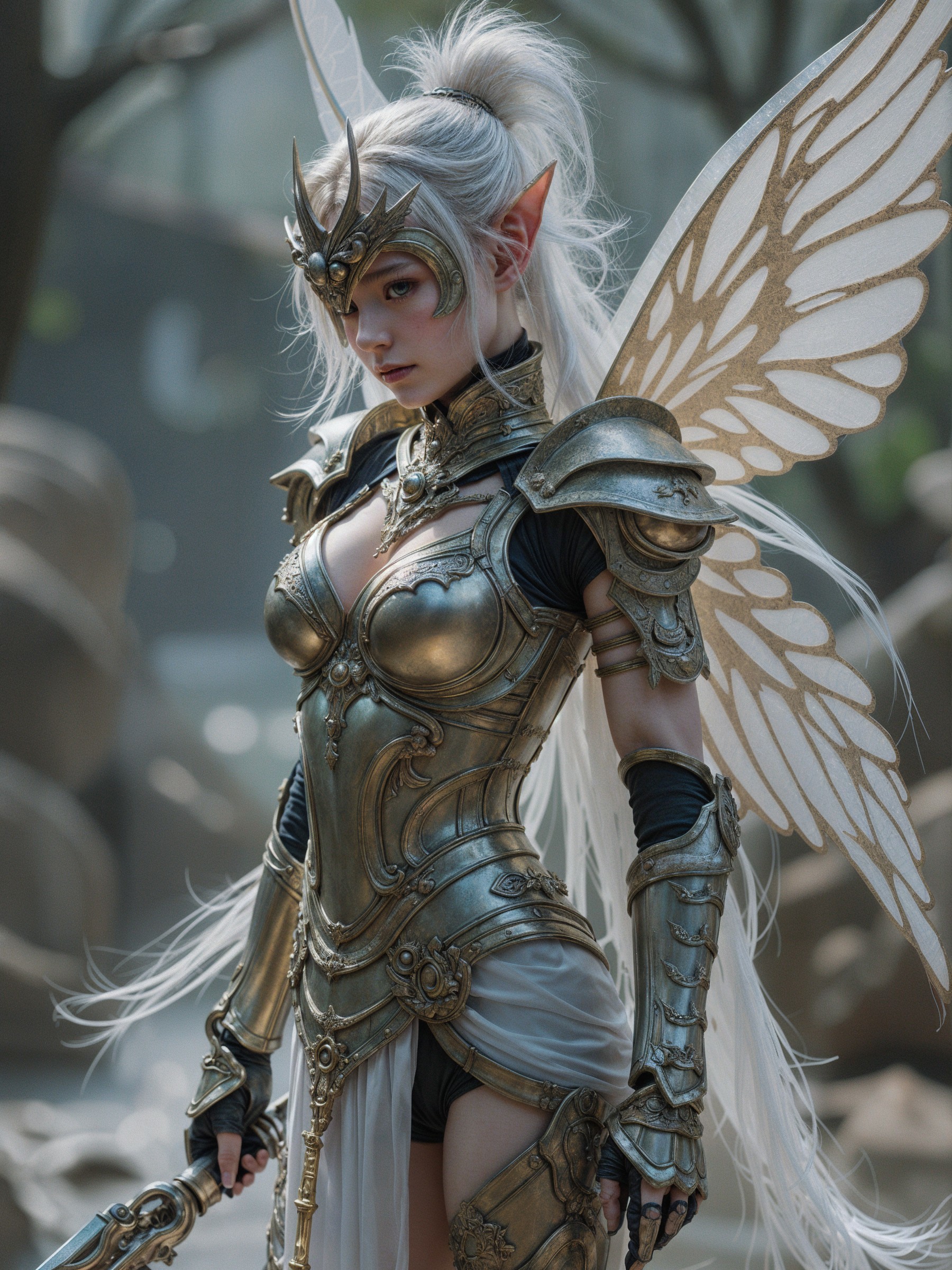 Majestic warrior in ornate golden armor with wings