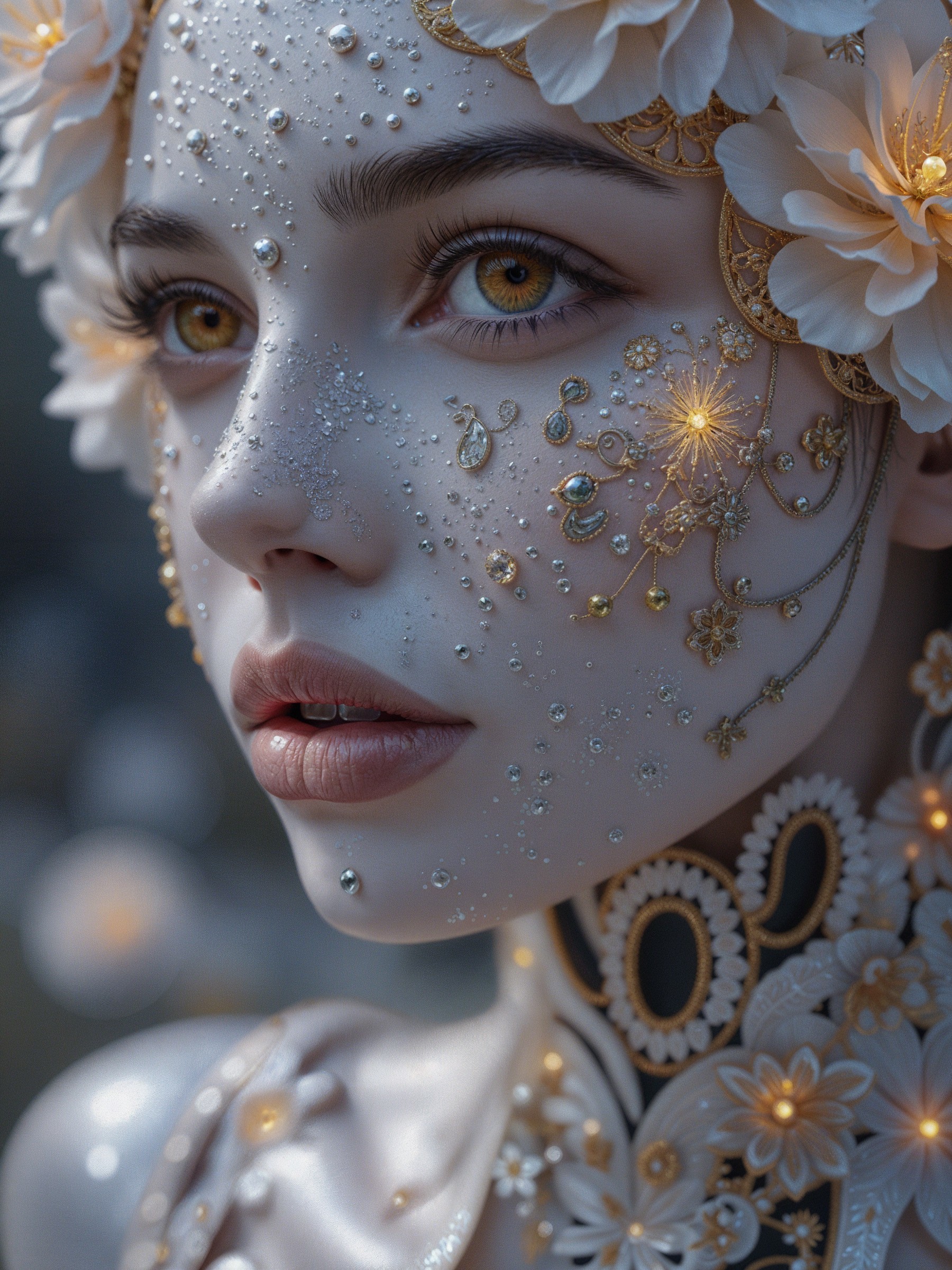 Portrait of a woman with pearl and gem adornments