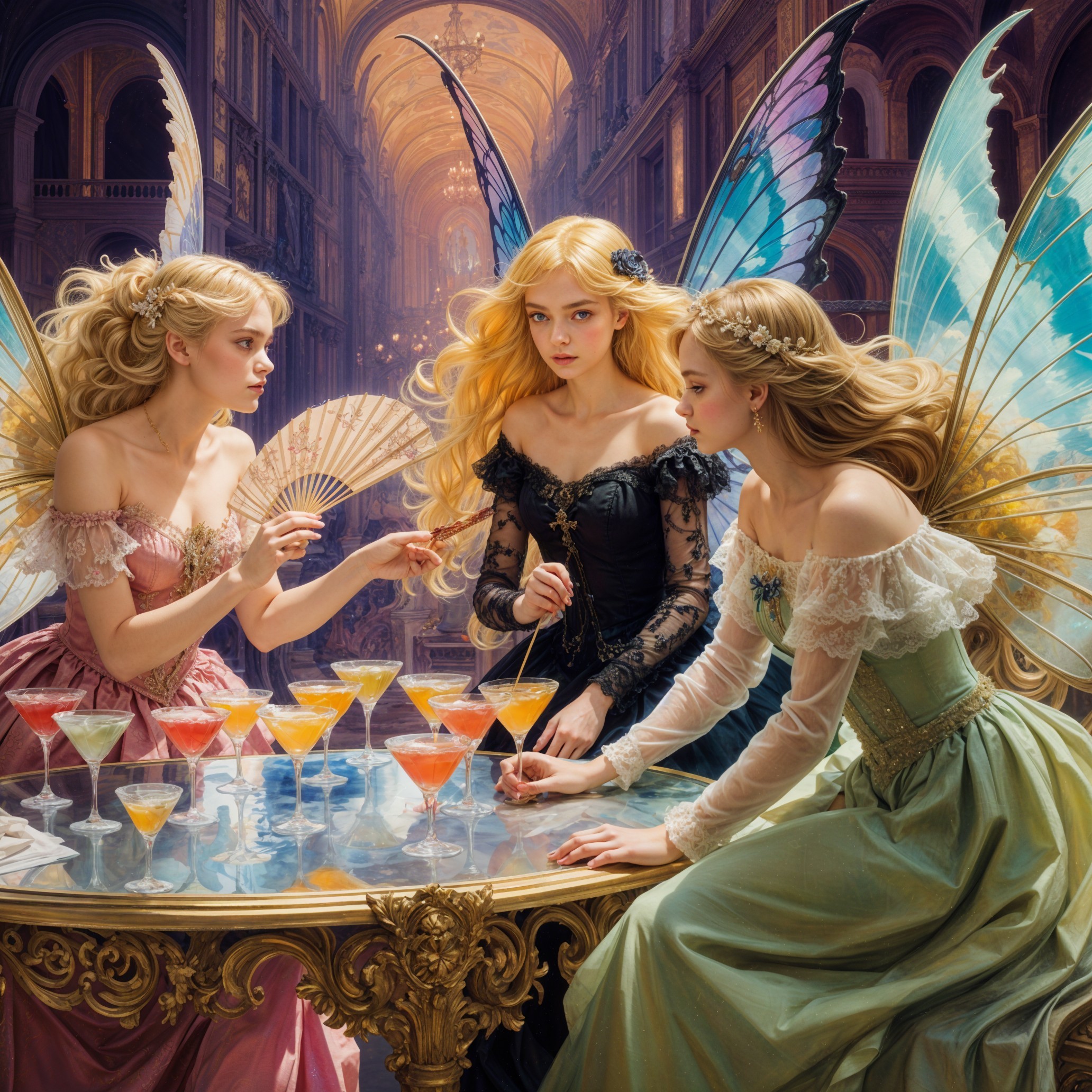 Elegant Fairies Mixing Cocktails in Baroque Setting