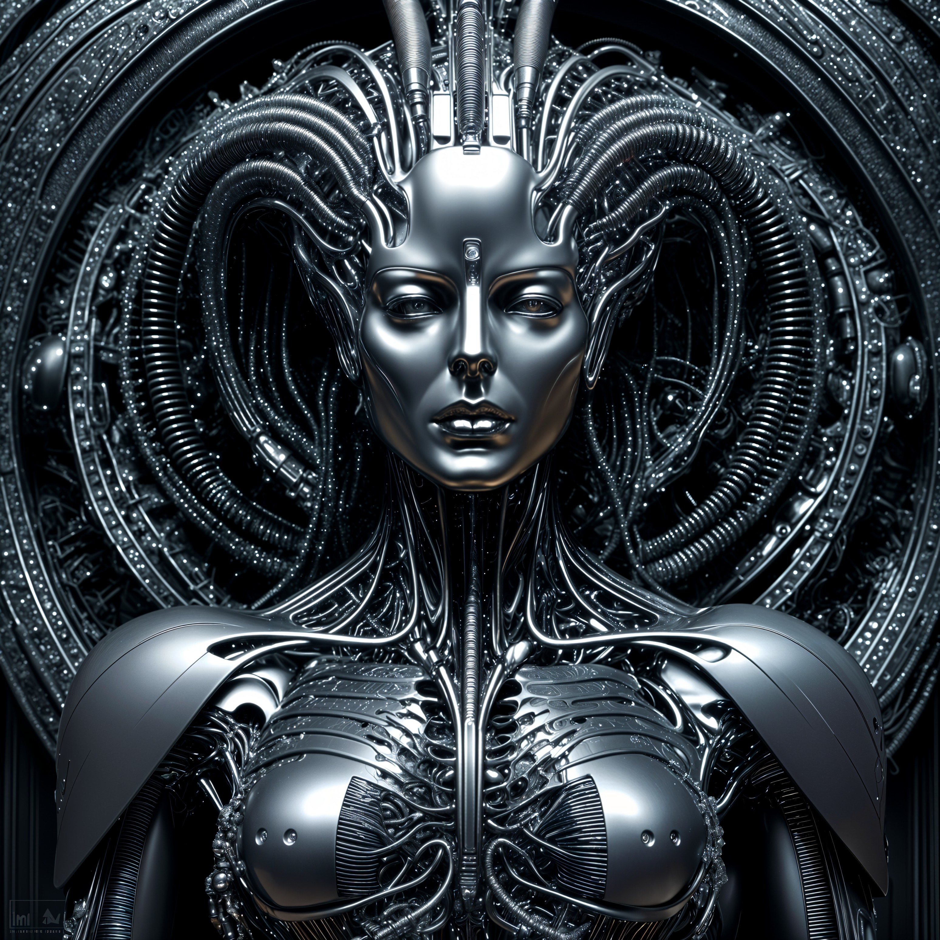 Futuristic humanoid robot with intricate design elements