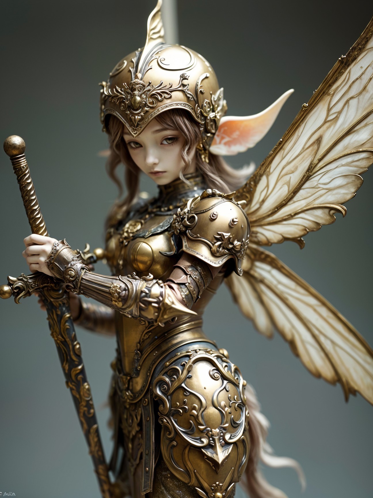 Female Warrior Figure with Wings and Golden Armor