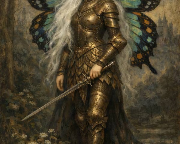 Majestic Female Warrior in Golden Armor with Wings