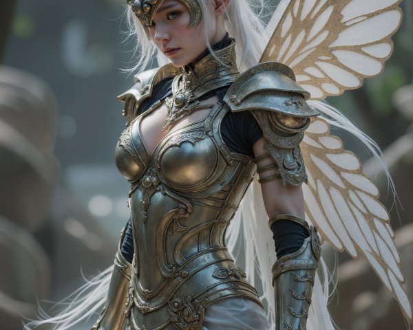 Majestic warrior in ornate golden armor with wings