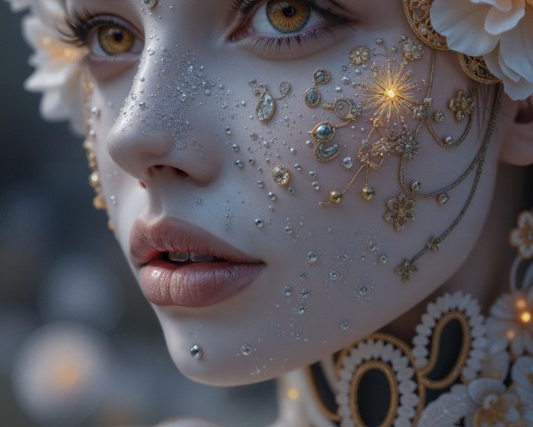 Portrait of a woman with pearl and gem adornments