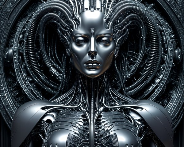 Futuristic humanoid robot with intricate design elements