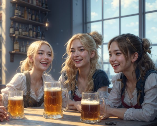 Young women enjoying drinks at a cozy bar setting