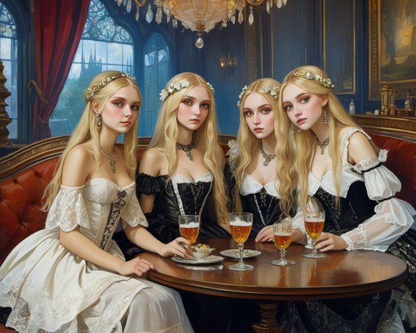 Elegant Women in Opulent Setting at Lavish Table
