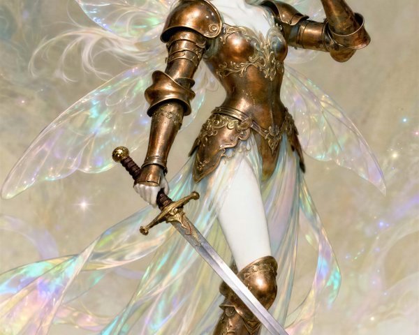 Pale-Skinned Fairy Warrior in Gleaming Bronze Armor