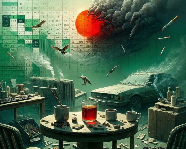 Surreal Post-Apocalyptic Scene with Abandoned Debris