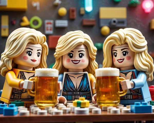 LEGO Figures Toasting at a Colorful Table Setting