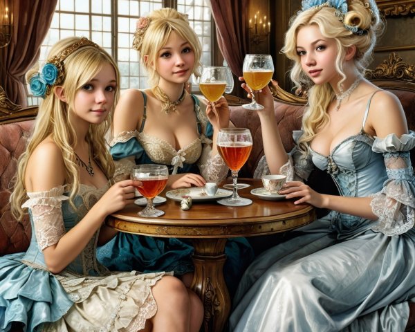 Elegant Women in Lavish Setting with Drinks