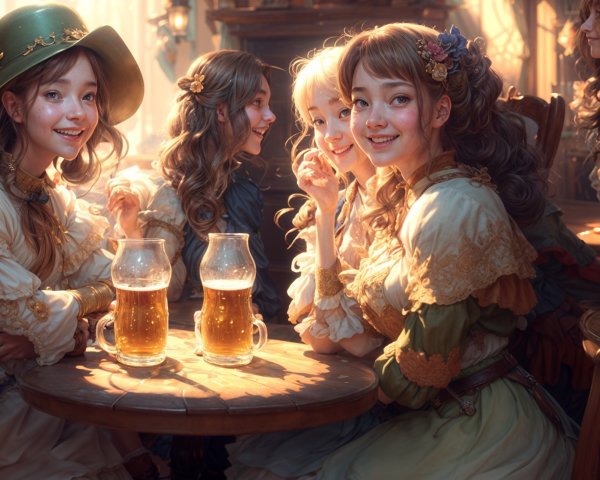 Cheerful Gathering of Women in Vintage Outfits