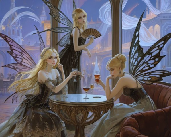 Elegant Fairy Characters in Enchanted Setting