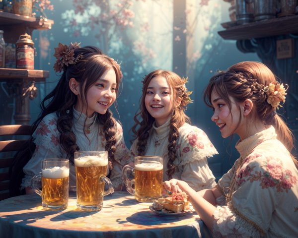 Sunlit Tavern with Floral Decor and Laughter