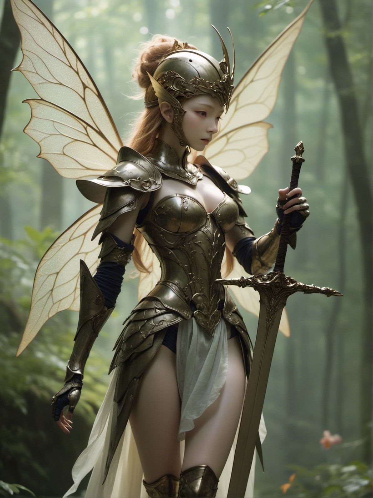 Majestic fairy warrior in a mystical forest setting