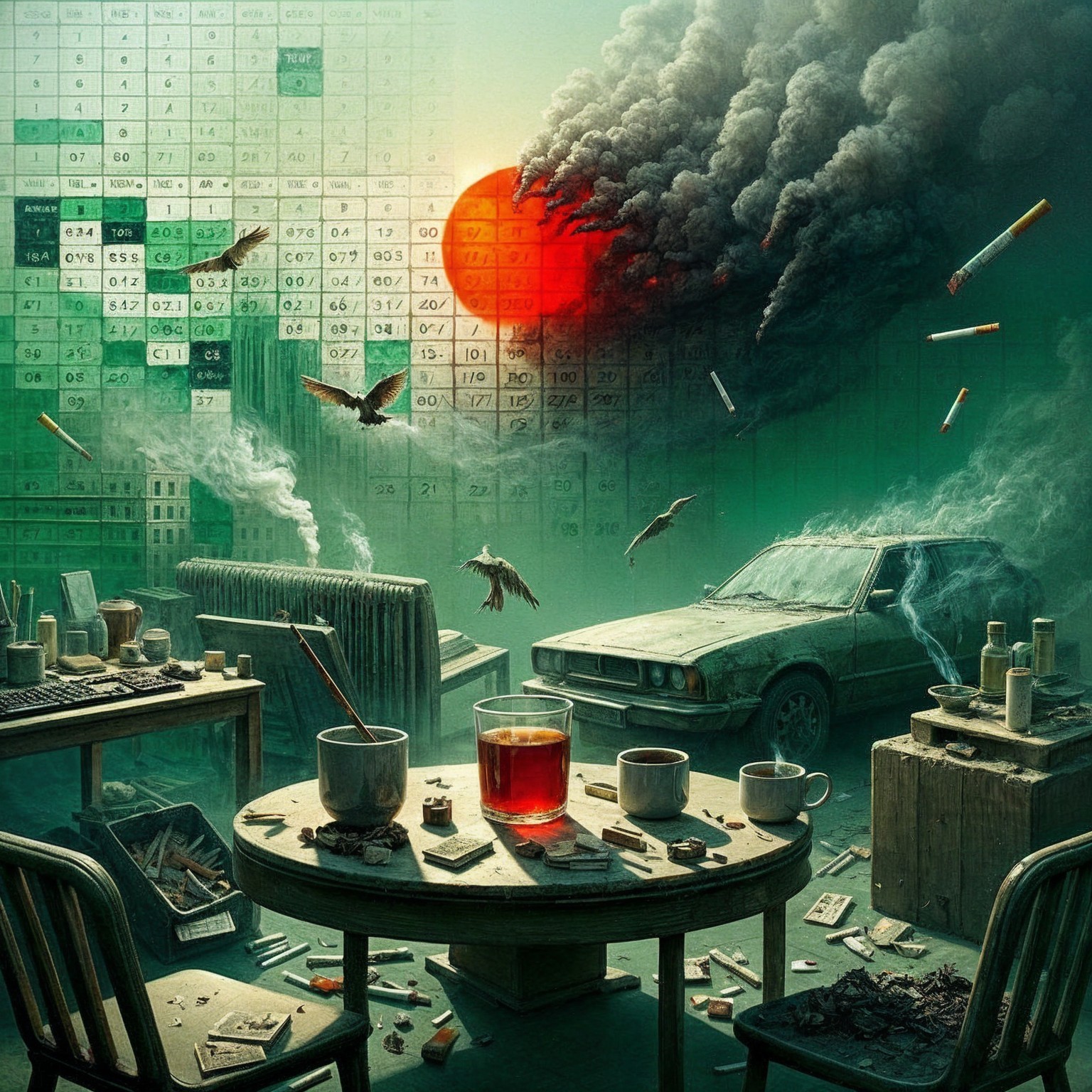 Surreal Post-Apocalyptic Scene with Abandoned Debris
