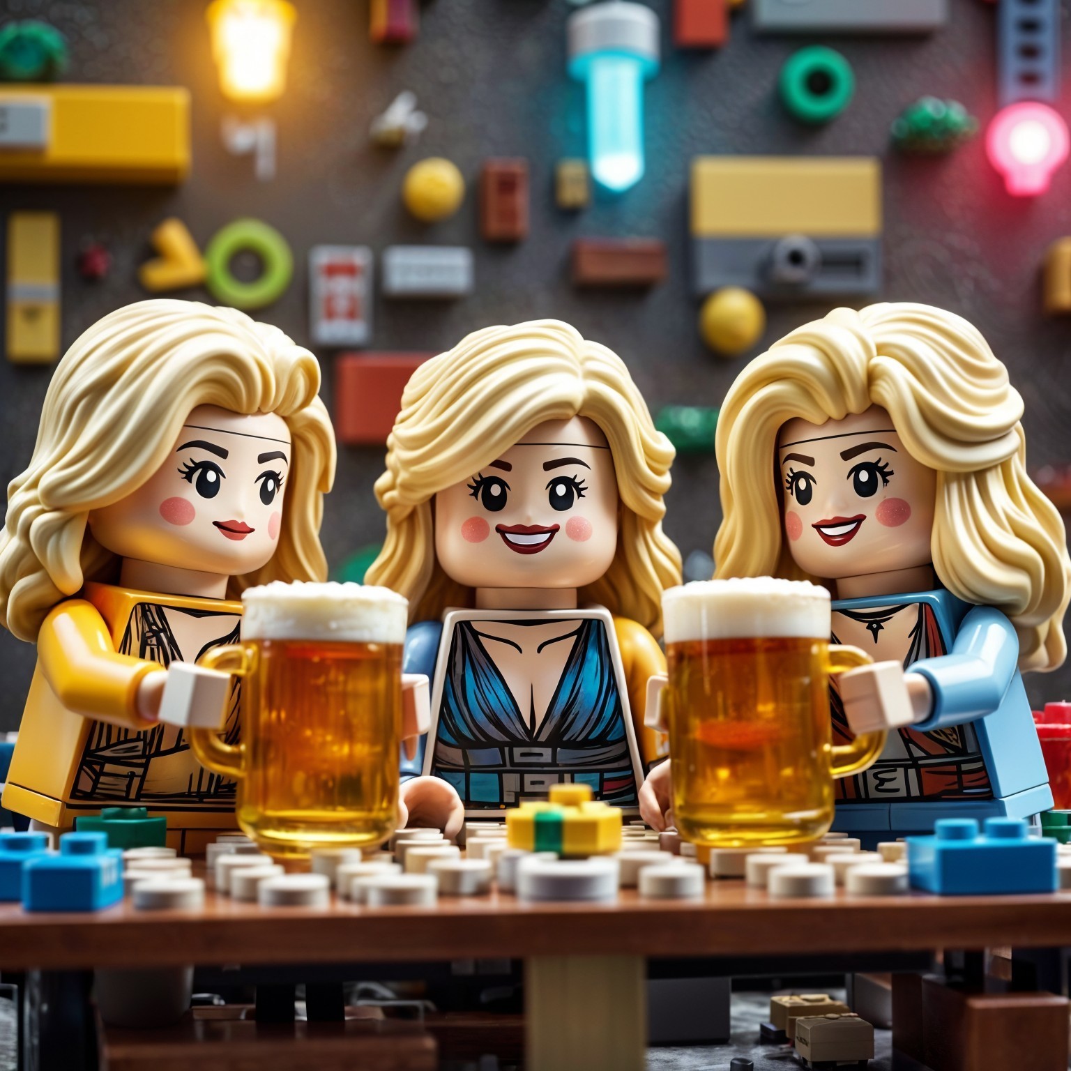 LEGO Figures Toasting at a Colorful Table Setting