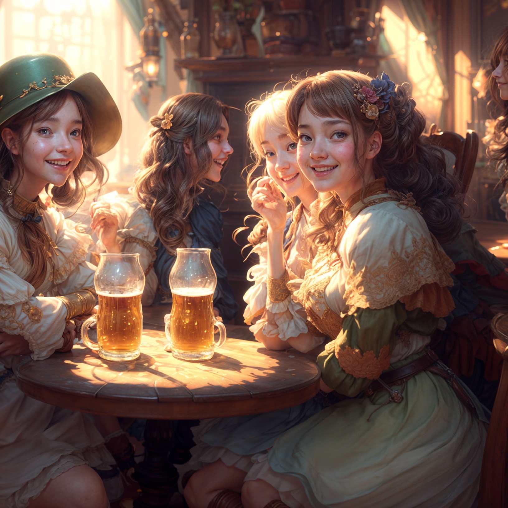 Cheerful Gathering of Women in Vintage Outfits