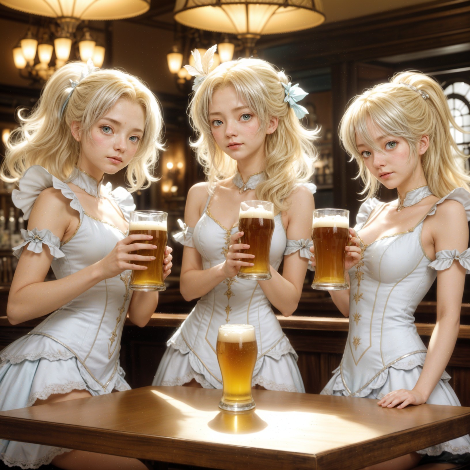 Three Women in Elegant Outfits at Sophisticated Bar